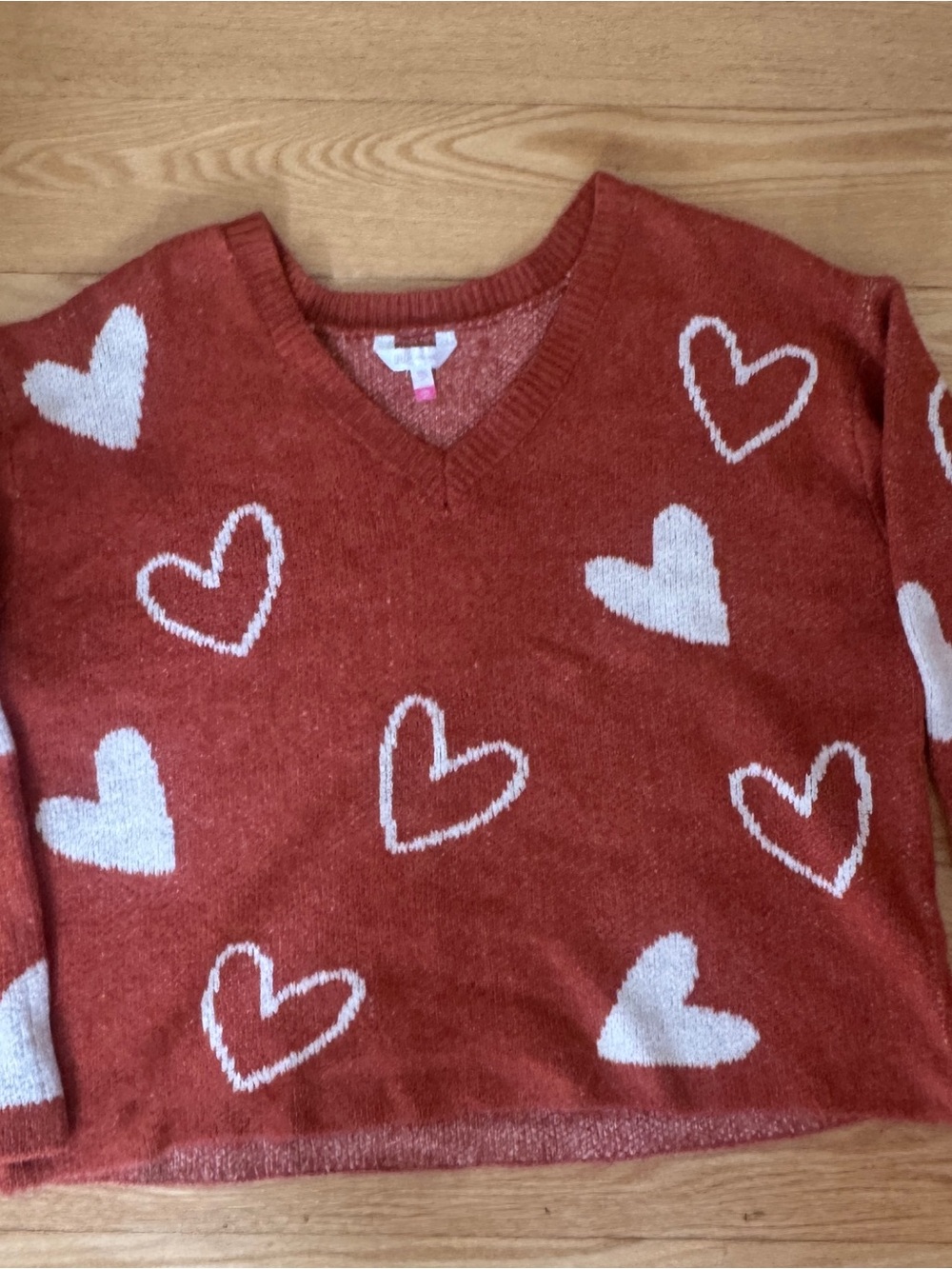 No Boundaries Heart V-Neck Pullover Sweater Rust Terracotta Plus Size 3X